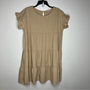 Aaron & Amber tan tiered dress 100% cotton‎ women’s size large casual neutral